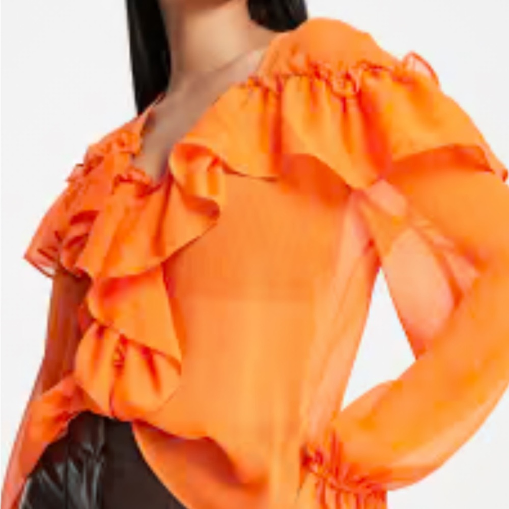River Island Orange Ruffle V-Neck Blouse